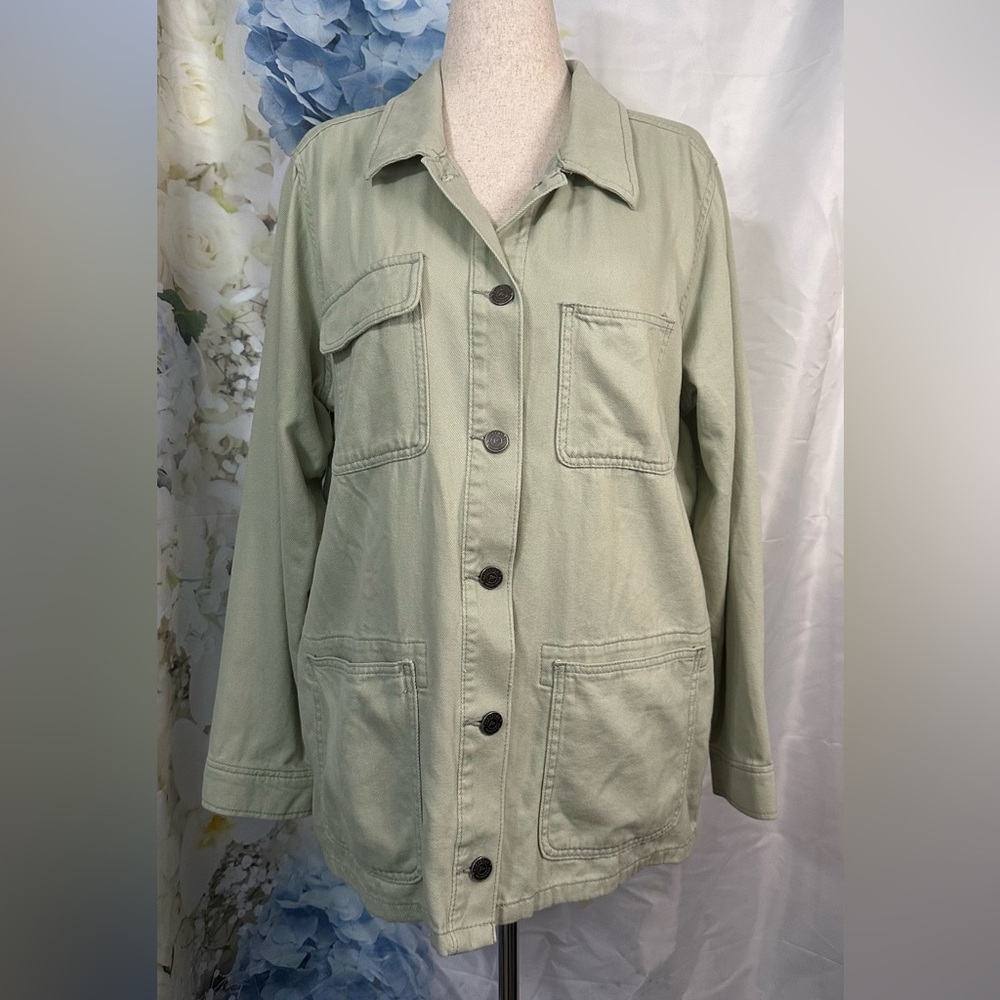 Light Green Button Down Shirt Top Snap Buttons Shacket